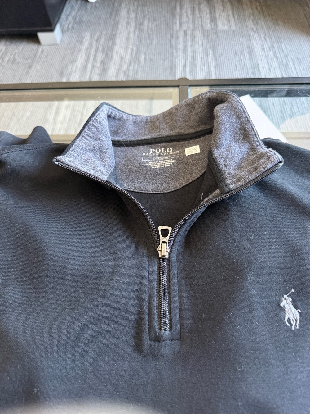 Polo by Ralph Lauren Black Quarter-Zip Sweater with Gray Collar